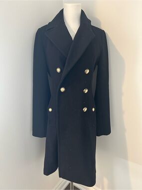 Vince Camuto Black Double-Breasted Wool Coat |Double Gold Buttons size xs